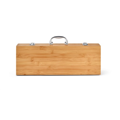 Kit Churrasco Aço Inox Com Maleta Bambu Personalizado