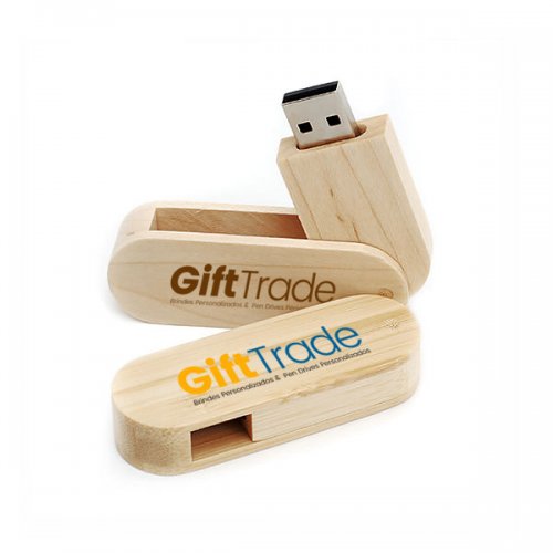 Pen Drive de Madeira Giratório Personalizado Pen Drive de Madeira Giratório Personalizado