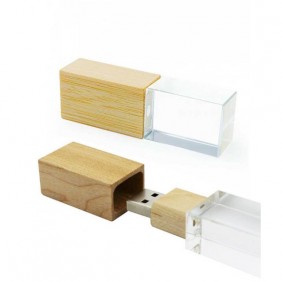 Pen Drive de Vidro Com Tampa Madeira Personalizado Para Brindes