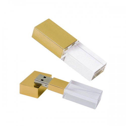Pen Drive de Vidro Com Tampa Ouro Personalizado Pen Drive de Vidro Com Tampa Ouro Personalizado